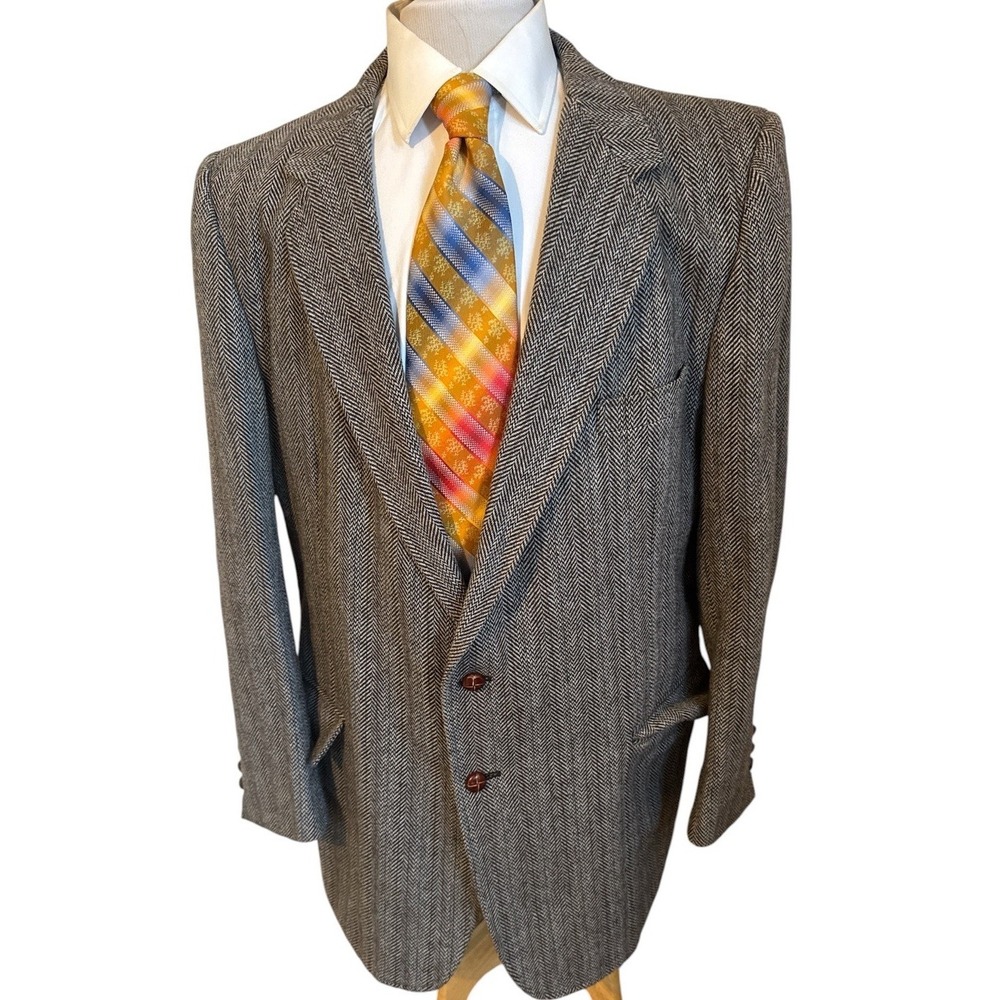 Sears Tailored Blazer Mens Sz 46L Brown Herringbone Tweed Wool Sport Coat Jacket